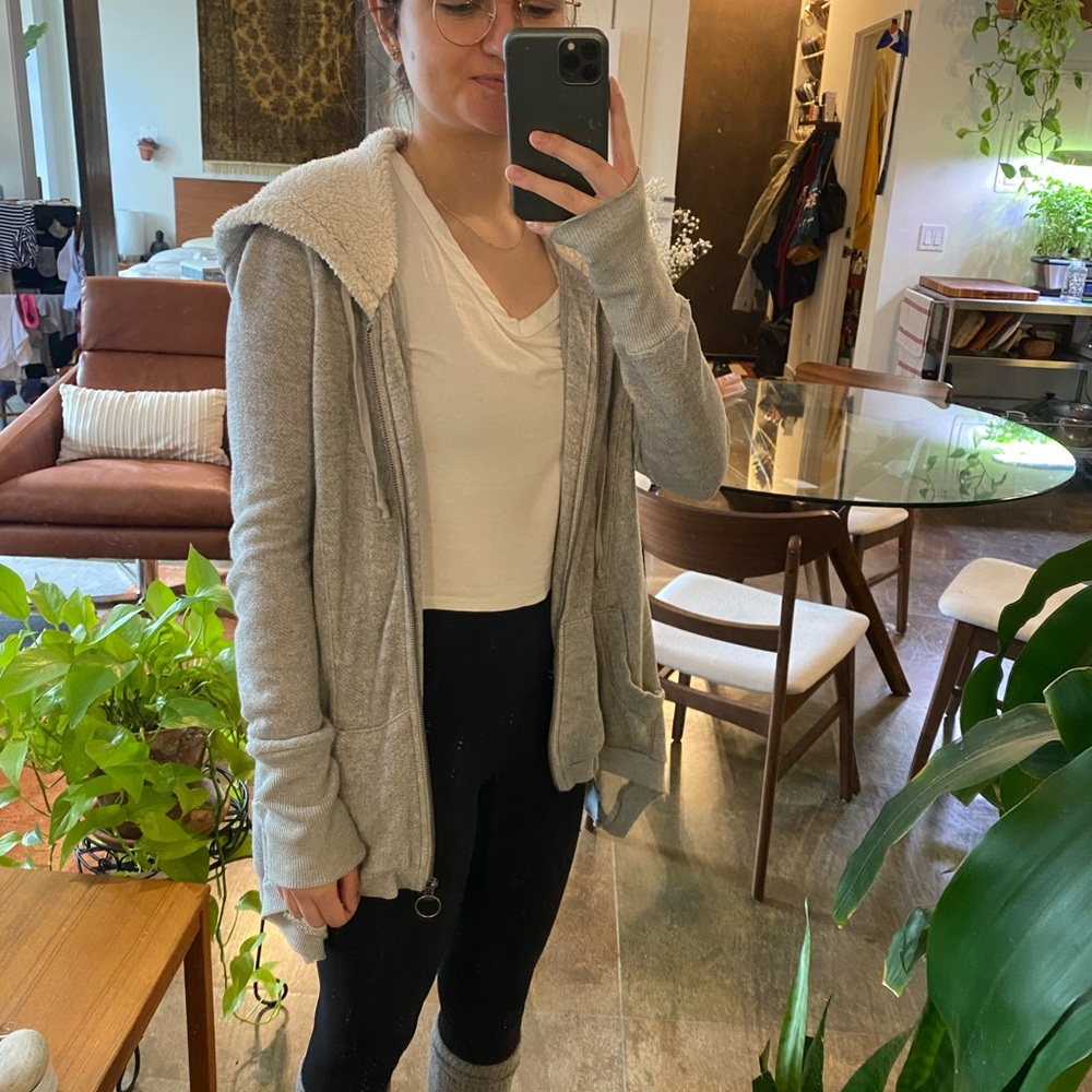Grey Fitted Long Sweater with Big Hood